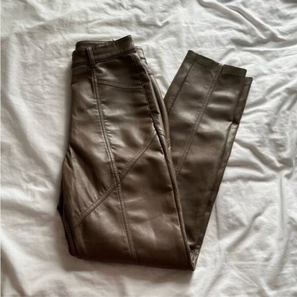 Aritzia Wilfred Rebel Taupe Faux Leather High Rise Pants - Picture 3 of 7